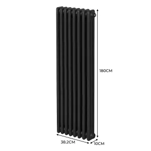 Traditional 3 Column Radiator - 1800 x 382 mm - Black