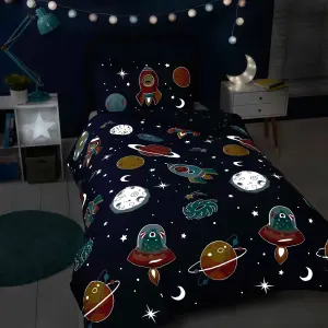 Space and Aliens Glow in the Dark Duvet Cover Set