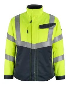 Mascot Safe Supreme Oxford Work Jacket (Hi-Vis Yellow/Dark Navy Blue)  (Large)