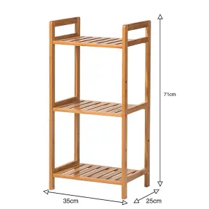 3 Tier Bamboo Wood Bookshelf Free Standing Bookcase Shelf for Bedroom Living Room Home Office 350mm(W)