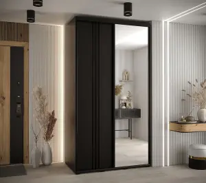 Sleek Black Cannes VII Sliding Wardrobe H2050mm W1300mm D600mm with Customisable Black Steel Handles