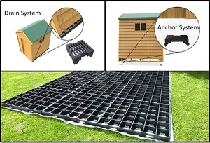 Premium ProBase 6ft x 3ft Garden Shed Base Kit - 8 ProBase Grids - To include 4 Anchor Blocks + 68 French Drains and Membrane