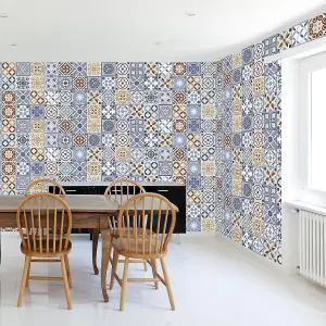 Walplus Stone and Walnut Azulejo Combo Mix Tile Stickers