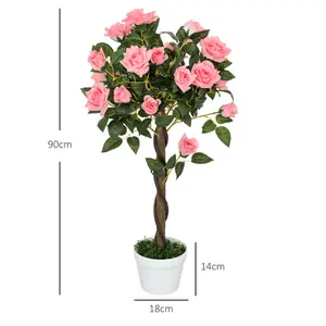 Outsunny Set of 2 90cm Artificial Rose Tree, Fake Decorative Plant, Pink