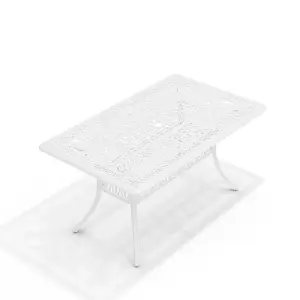 White Vintage Rectangular Cast Aluminum Outdoor Bistro Dining Table with Umbrella Hole 150 cm