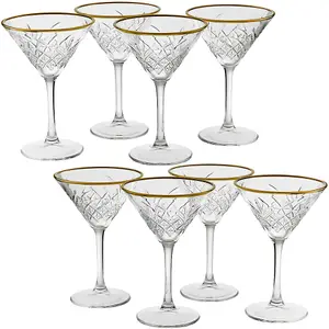 Queensway Home & Dining 17cm Height 8 Pcs Timeless Martini Glass With Gold Rim Tall Party Drinks Glassware Sets