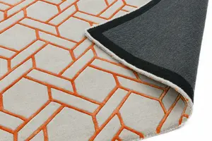 SilverOrange Wool Handmade Luxurious Modern ,Chequered Geometric Rug For Living Room and Bedroom-120cm X 170cm