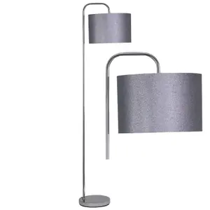 First Choice Lighting Chrome Arched Floor Lamp with Grey Glitter Shade