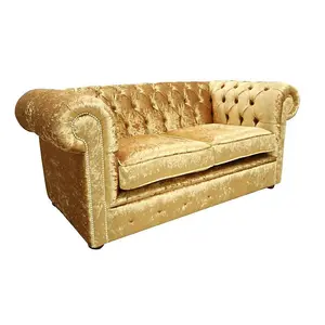 Chesterfield Original 2 Seater Sofa Settee Shimmer Gold Velvet Fabric In Classic Style