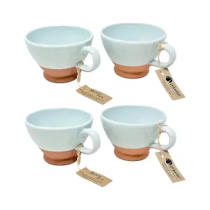 Rustic Pastel Half Dipped Terracotta Kitchen Set of 4 Breakfast Cups Duck Egg Blue 14cm