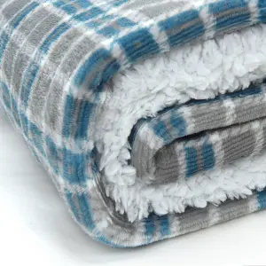 EHC Check Design Super Soft Warm Sherpa Fleece Wearable Hooded Blanket Throw -130 x 180 cm , Grey & Turquoise