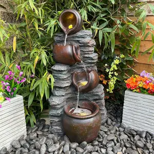 Mini 4 Pots on Stone Traditional Solar Water Feature