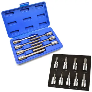 Long and Short Hex Allen Key Socket Bit Set 3/8in dr H2 to H10 mm