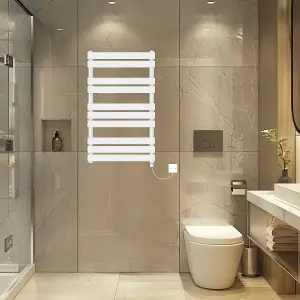 Rinse Bathrooms Electric Flat Panel Heated Towel Rail White Bathroom Ladder Radiator Warmer 1000x600mm 600W