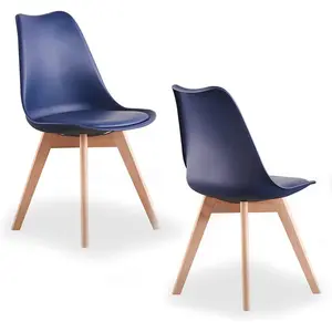 Thomasin Faux Leather Upholstered Side Chair |  Dining Chair |  Wooden Legs Plastic Body (Set of 2) Blue