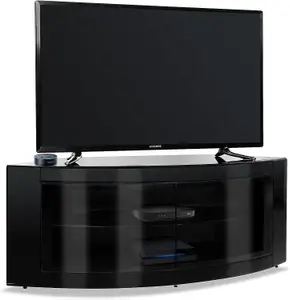 Homeology PANGEA Gloss Black Curved Tru-Corner Beam-Thru Doors up to 50" TV Cabinet