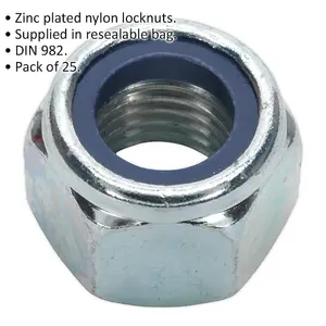 25 Pack of Zinc Plated Nylon Locknut Bolts - M16 DIN 982 - 2mm Pitch for Secure Fastening