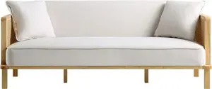 Pienza Cane Sofa Bed, Beige Woven Fabric With Natural Solid Oak Frame - Daals - Sofa Beds