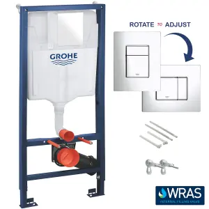 Grohe 1.13m Concealed Frame Cistern Set & Bubly Bathrooms™ Rimless D Shape Wall Hung Toilet - Hidden Fixation