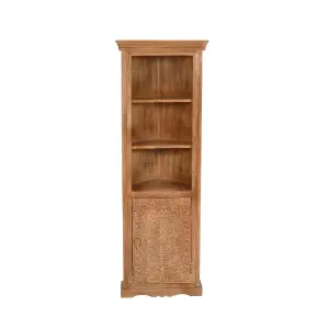 Contrive Mango Wood Corner Bookcase - 3 Shelving & 1 Door