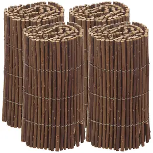 URBNGARDEN 100cm Length Wooden Willow Garden Lawn Border Flexible Screening Arch Picket Fencing Set of 4