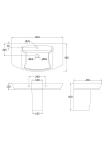 Spirit Square Ceramic Basin and Semi Pedestal, 850mm - Balterley