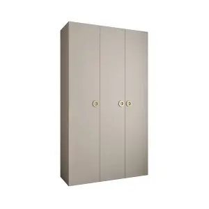 Elegant Cashmere Como I Hinged Door Wardrobe H2460mm W1500mm D500mm, Three Doors, Eleven Shelves, Two Hanging Rails, Gold Handles