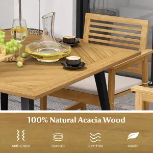 Costway Outdoor Dining Table for 4 Acacia Wood Patio Square Bistro Table w/ Umbrella Hole 107 x 107cm