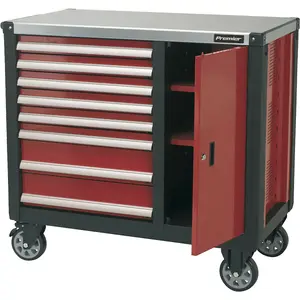 Heavy-Duty 8 Drawer Mobile Workstation with Ball Bearing Slides and Lockable Cupboard