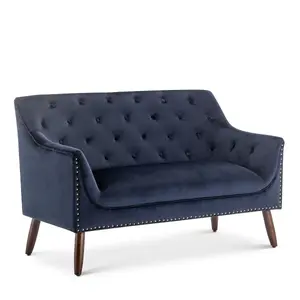 2 Seater Loveseat Small Sofa in Velvet Navy Blue Fabric