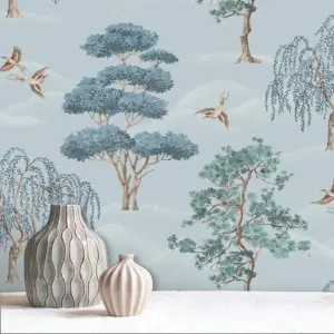 Elegant Home Vintage Light Blue Willow Woodlands Birds Wallpaper 283883