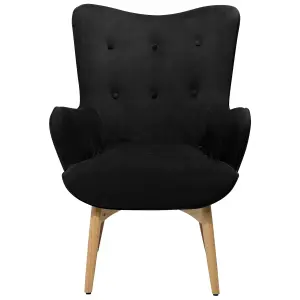 Wingback Chair VEJLE with Footstool Velvet Black