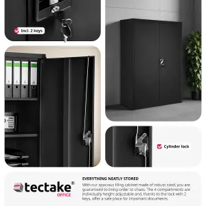 Filing Cabinet - 4 shelves, lockable, 140 x 90 x 40 cm - black