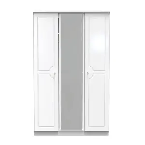 Windsor Triple Mirror Wardrobe in White Gloss (Ready Assembled)