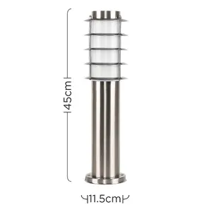 ValueLights Wharf Modern Outdoor Stainless Steel 450mm Bollard Lantern Light Post - Includes 4w LED Candle Bulb 6500K Cool White