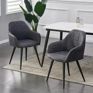 MCC Direct Adrian Faux Suede Leather Dining Chairs Set of 2 Dark Grey