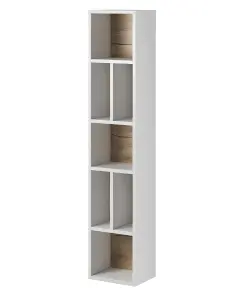 Toledo 88 Bookcase - Slimline White Matt & San Remo Oak with Versatile Storage - W320mm x H1590mm x D250mm