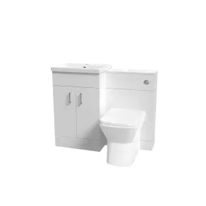 Nes Home White Vanity Basin Cabinet, WC Unit & Rimless Back To Wall Toilet