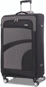 Aerolite Large 30in Lightweight 8 Wheel Eco Friendly Travel Checked Check In Hold Luggage Suitcase with TSA Lock Black Grey