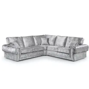 Chelsea Silver Crushed Velvet 5 Seater Large Corner Sofa 2 Corner 2 Rolled Arms