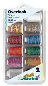 BLISTERBOX AEROFLOCK - Box: Aeroflock No.100: 12 x 1,000m: 8 Variegated & 4 Solid Colour Miniking Spools - Madeira