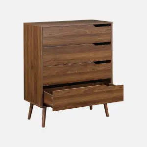 sweeek. 4-drawer chest with walnut wood effect Nepal Walnut wood-effect 80x40x99 cm