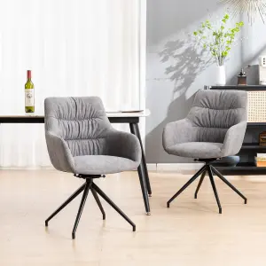 Eva Modern Velvet Dining Chair Swivel Padded Seat w Arms Metal Leg Kitchen (Grey)