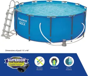 Bestway 15 Ft Steel Pro Round Frame Swimming Pool With Filter Pump Family Kids