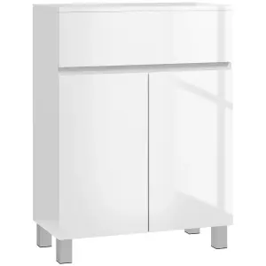 kleankin High Gloss Bathroom Floor Cabinet Storage Cupboard with Drawer