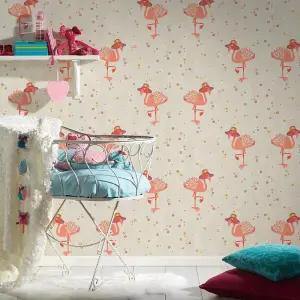 AS Creation Beige Orange Floral Flamingo Wallpaper Flowers Feature Wall Modern