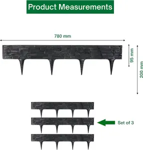 Flexible Black  Stone Effect Lawn Edging 2.3m - Flexible Plastic Garden Border Easy Install Edging for Grass, Gravel and Landscape