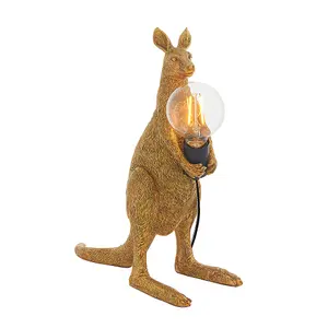 Vintage Gold Kangaroo Table Light - Resin Figure - Matt Black Lamp Holder