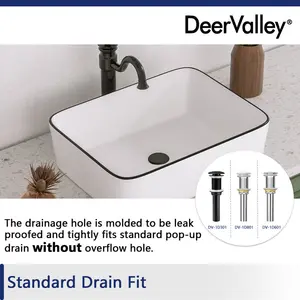 DeerValley 370mm White Ceramic Rectangular Countertop Basin Bathroom Sink