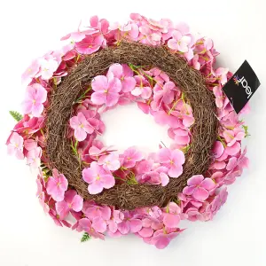 40cm Artificial Pink Floral Blossom Wreath